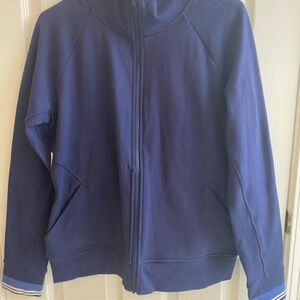 Athleta size L navy blue Jacket with sport stripe down the sides